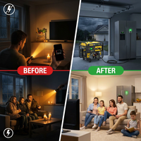 Portable Dual Fuel Generator, 4650W Peak Gasoline Power & 4130W Peak LPG Power, Home Backup Generator with Electric Start, Gas and LPG Compatibility, CO Detection, 20A & 50A Outlets — Before & After