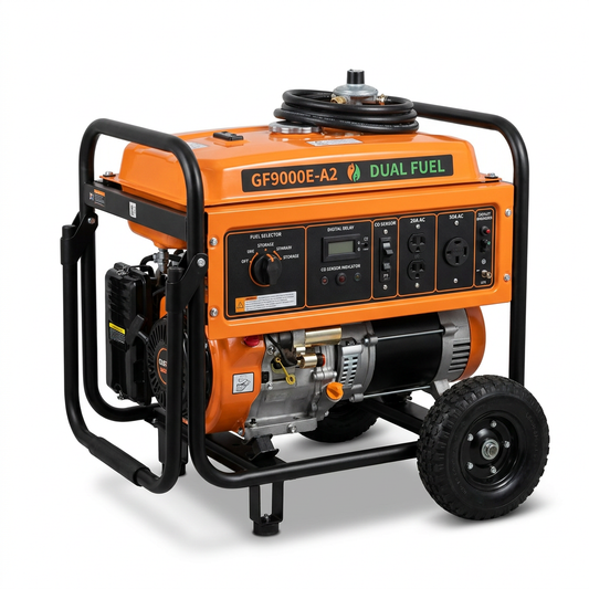 Portable Dual Fuel Generator, 4650W Peak Gasoline Power & 4130W Peak LPG Power, Home Backup Generator with Electric Start, Gas and LPG Compatibility, CO Detection, 20A & 50A Outlets — Studio Shot