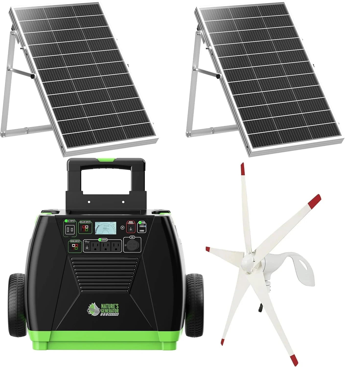 Elite Gold - WE System:3600W Solar & Wind Powered Pure Sine Wave Off-Grid  Elite+2Pcs 100W Solar Panel+Wind Turbine